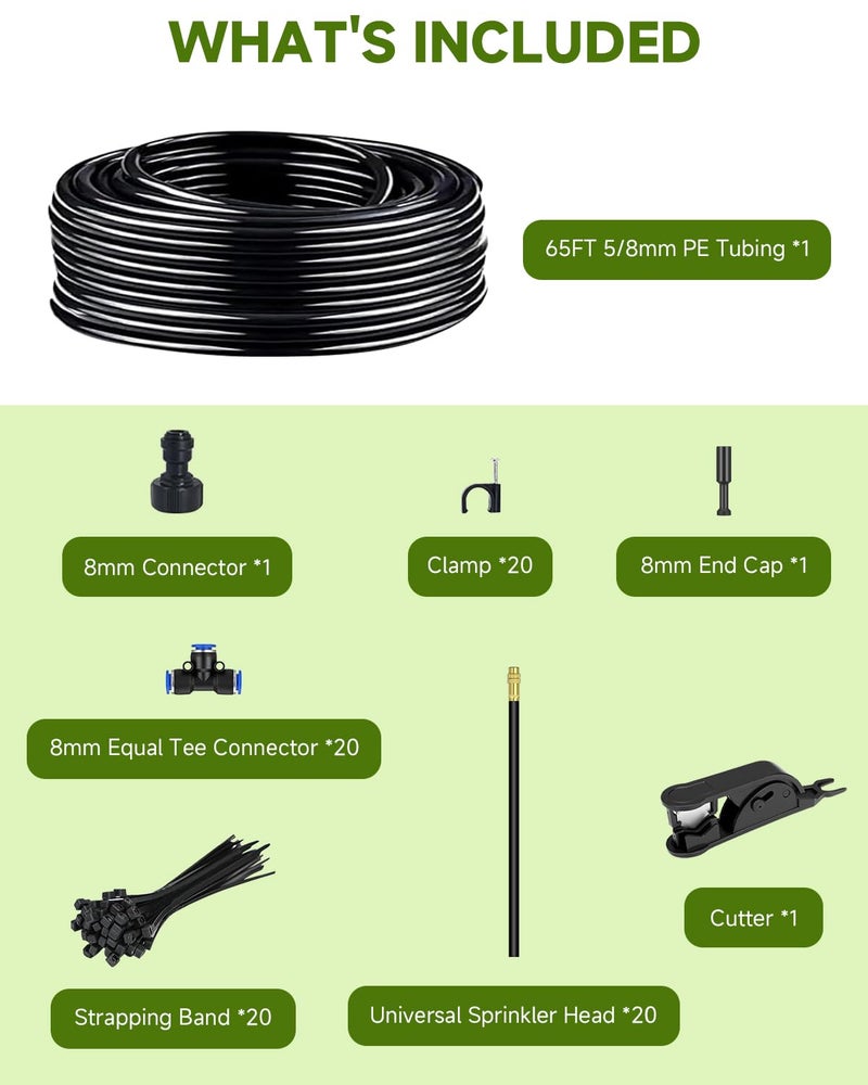 Toki-dot Drip Irrigation System for Watering Garden: 65FT 360° Hydroponic Misting Device Kit with Quick Connector Hose Barbed Accessories for Potted Plants Outdoor Indoor Greenhouse Raised Beds - Image 2